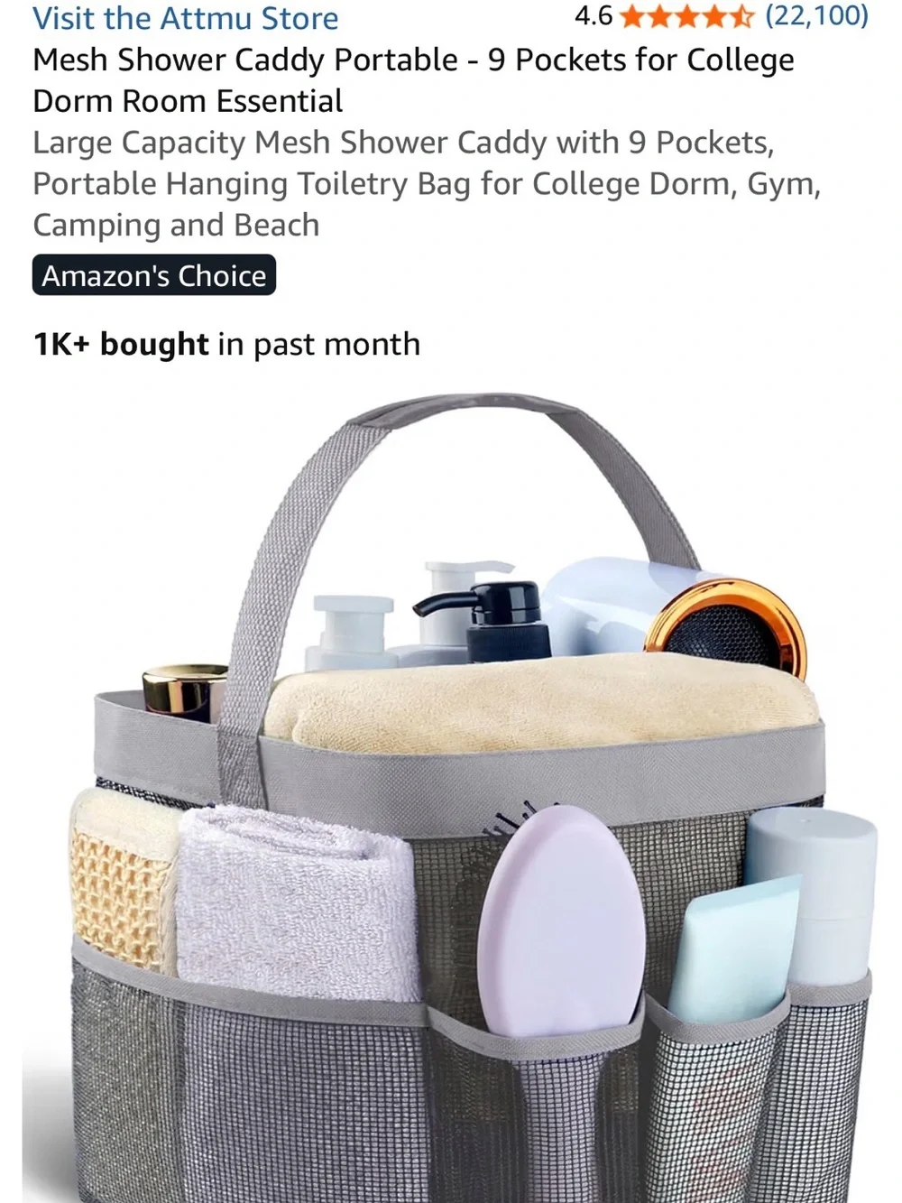 Mesh Shower Caddy Tote - Gray -